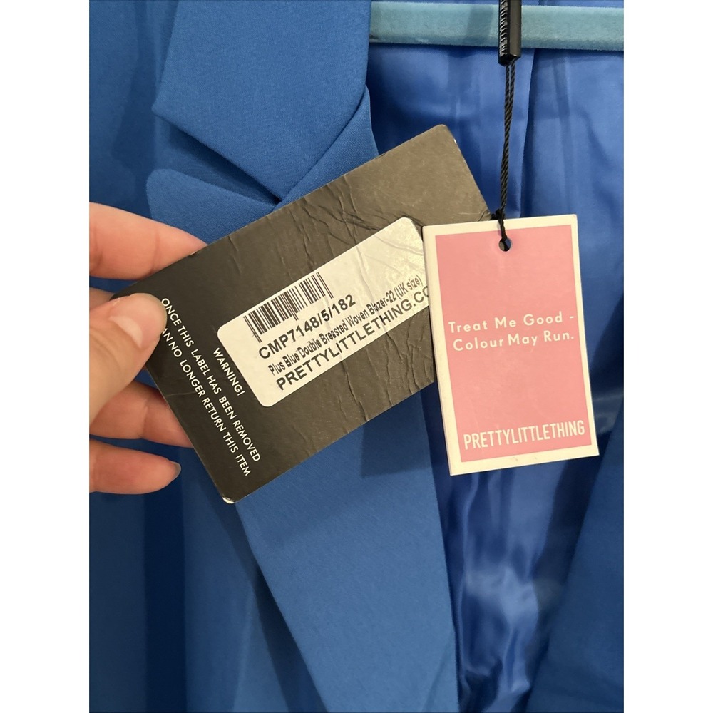 Pretty Little Thing NWT Women's Plus Size 18 US Blue Woven Suit Jacket Blazer - Picture 3 of 6